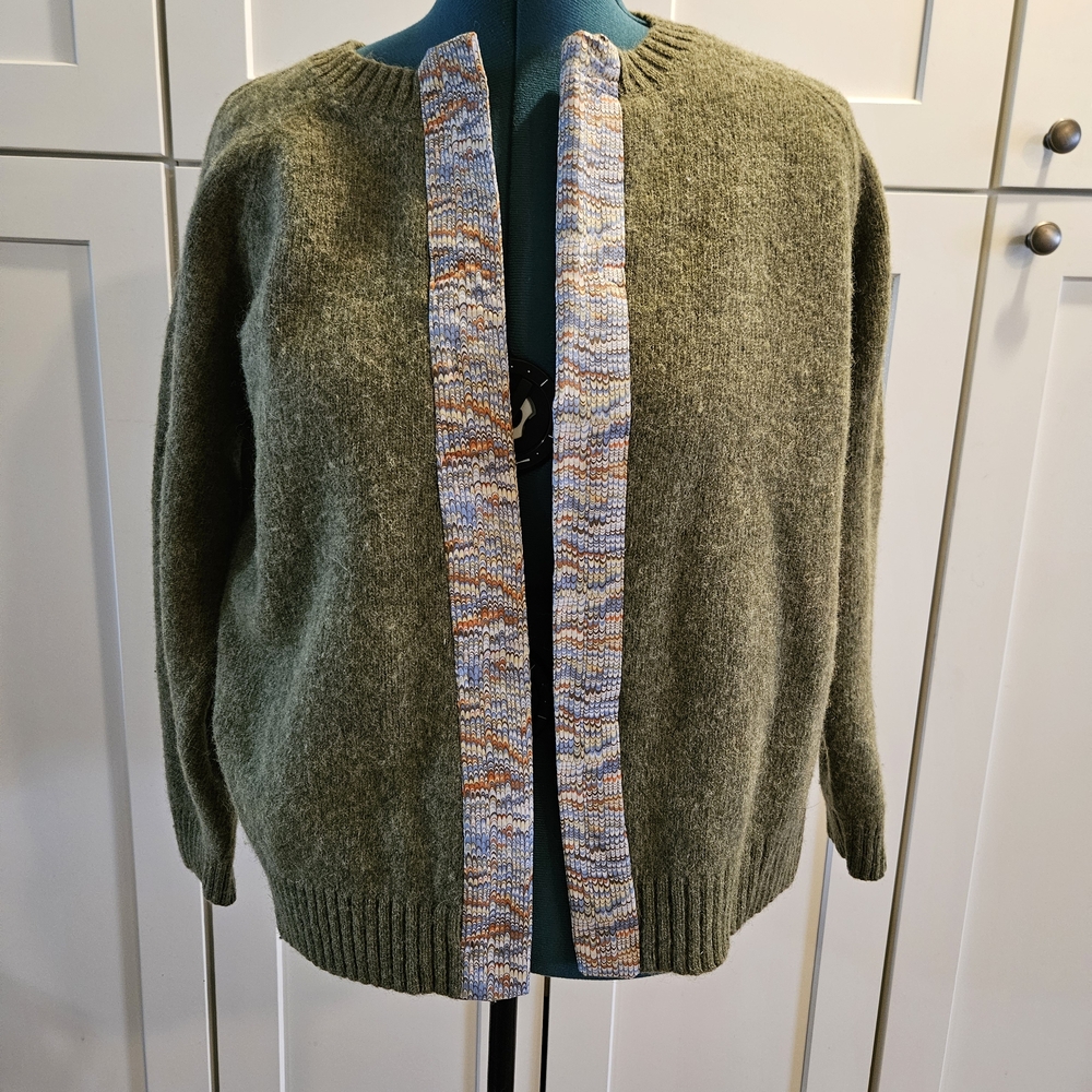L.L. Bean Forest Green Cardigan with Textured Trim
